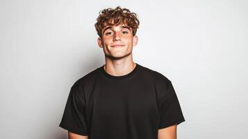 Young Man Smiling Wearing A Black T Shirt photo