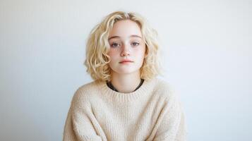 A young blonde girl in a sweater photo