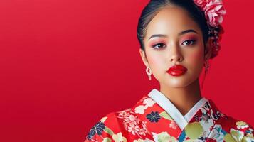 Beautiful Woman Wearing Traditional Japanese Kimono photo