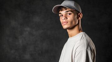 Young Man Wearing Grey Cap Casual Portrait photo