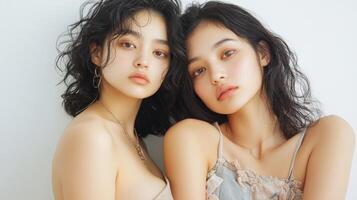 Two Young Women with Dark Hair Pose Together photo