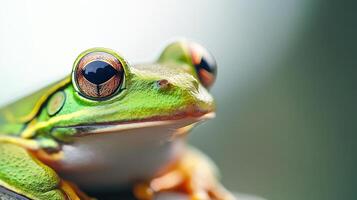 Close Up Of A Vivid Green Tree Frog photo
