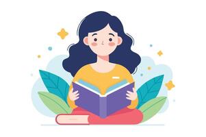 A girl reading a book on white background vector