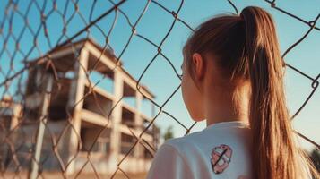 Girl Gazes Longingly At An Unfinished Building photo