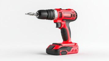 A Red Cordless Drill With A Drill Bit Attached photo