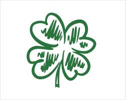 Patricks Day, One Green Clover on white, hand drawn illustrations. vector