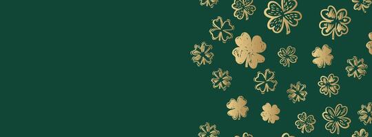 Gold Clover pattern on green, Saint Patricks Day, frame hand drawn illustrations vector