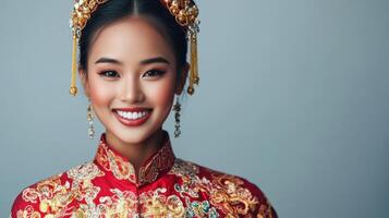 Beautiful Woman in Traditional Chinese Wedding Attire photo