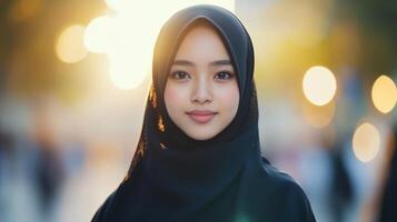 Beautiful muslim woman in black hijab photo