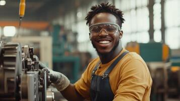 A smiling man in an industrial factory photo