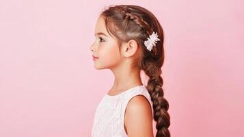 Young Girl Profile View Long Braid Hairstyle photo