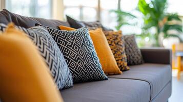 Decorative Throw Pillows Adorn Modern Sofa photo