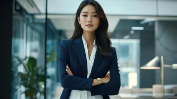 Confident Businesswoman Posing in Modern Office Setting photo