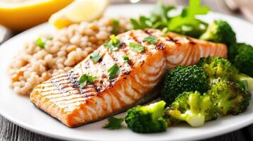 Grilled Salmon with Barley and Broccoli photo