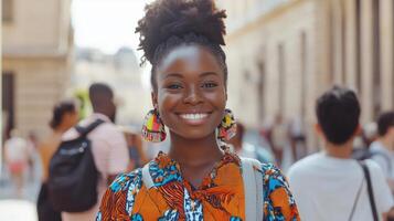 A Smiling Woman In A City Street Setting photo