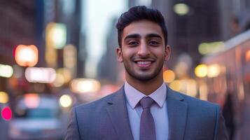 A young man in a suit and tie smiles for the camera photo