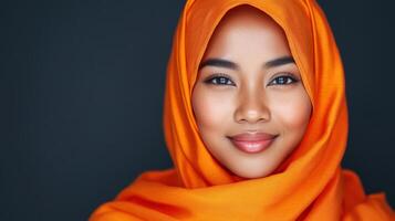 Woman Wearing a Vibrant Orange Hijab Smiling photo