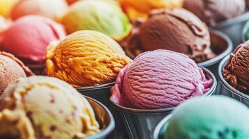 Assorted Flavors Of Delicious Ice Cream Scoops photo