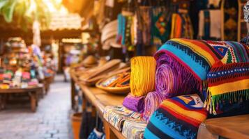 Vibrant Woven Textiles Displayed At A Colorful Market photo