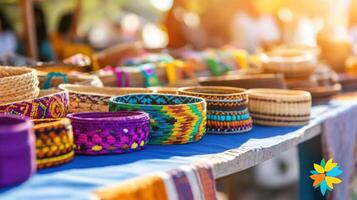 Colorful Woven Baskets And Bracelets On Display photo