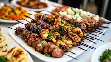 A la parrilla pollo y carne de vaca brochetas plato foto