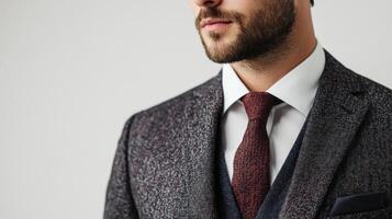 A Close Up Of A Man In A Dark Suit And Red Tie photo
