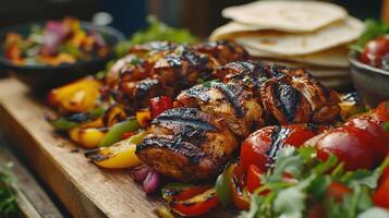 Grilled Chicken Fajita Skewers With Peppers And Onions photo