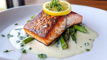 Pan Seared Salmon Lemon Asparagus Creamy Sauce photo