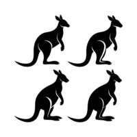 Four stylized, black silhouettes of kangaroos are set against a plain white background. vector