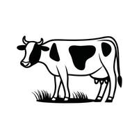 This is a clean, black silhouette of a cow, perfect for use in farm-themed designs, agricultural illustrations, or as a graphic element for logos, labels or icons. vector