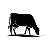 Silhouetted Cow Grazing in a Field A stylized, black-and-white silhouette of a cow grazing in a field of grass. vector