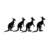 A collection of four simple, black silhouette kangaroos set against a pure white background. vector