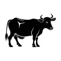 A bold, stylized silhouette of a cow, walking, with clearly defined features. vector