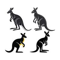 Four black silhouettes of kangaroos in various profile views, set against a plain white background. vector