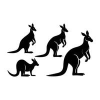This image features four distinct silhouette depictions of kangaroos, each in a different stance. vector