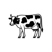 A robust, elegant black silhouette of a cow grazing in a field. vector