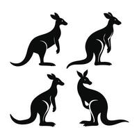 Four simple, black silhouettes of kangaroos in various stances against a white background. vector