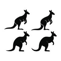 This image features four distinct silhouettes of kangaroos, presented in various stances against a clean white background. vector