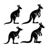 Four distinct silhouette images of kangaroos, presented against a white background. vector