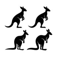 Four black silhouette images of kangaroos in various poses against a white background. vector
