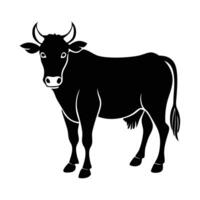 A simple, elegant silhouette of a cow standing in a grassy field. vector
