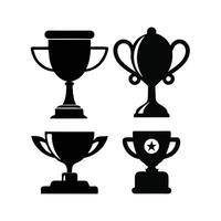 This set of black and white trophy icons features various trophy sizes and awards. vector