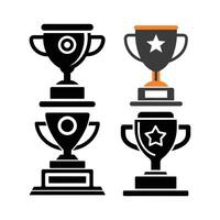 Simple, stylized black and white graphics of various award trophies. vector
