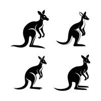 Four black silhouette images of kangaroos, each in a different stance. vector