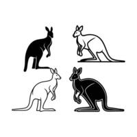 This image features four black silhouette designs of kangaroos in various poses. vector