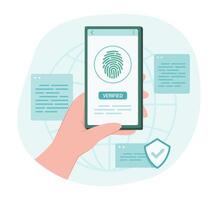 Fingerprint for Biometrics Scanning for Protection of Personal Data Concept Illustration vector
