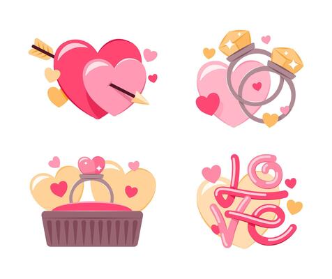 Set of Love Badges Elements for Valentine's Day Concept Illustration Clip Art