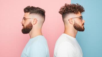 Two Men Profile View Showing Hairstyles And Beards photo