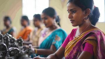 Indian Women Working Textile Machines in Factory photo