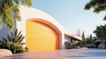 Modern Desert Home with Orange Garage Door photo